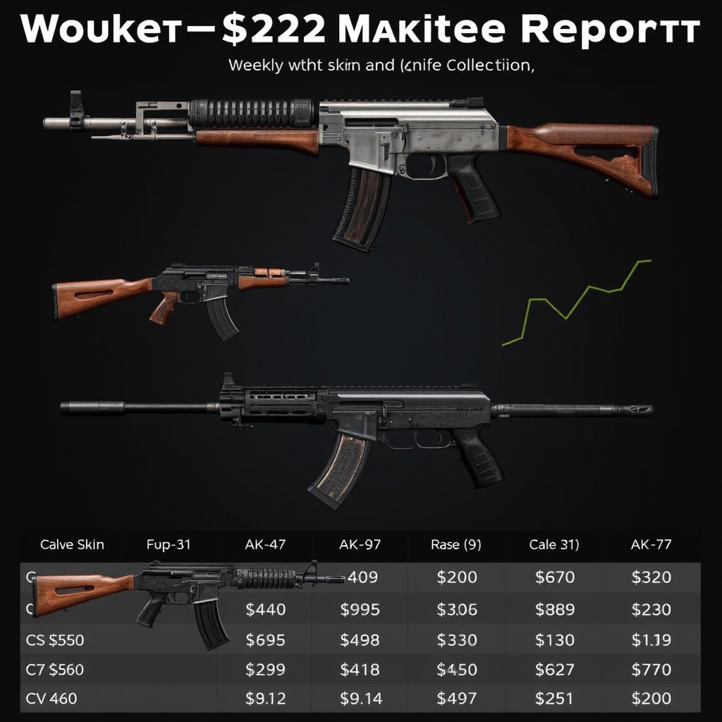Weekly CS2 market report showing detailed price charts and trend analysis for popular Counter-Strike 2 weapon skins including AK-47, AWP, and knife collections