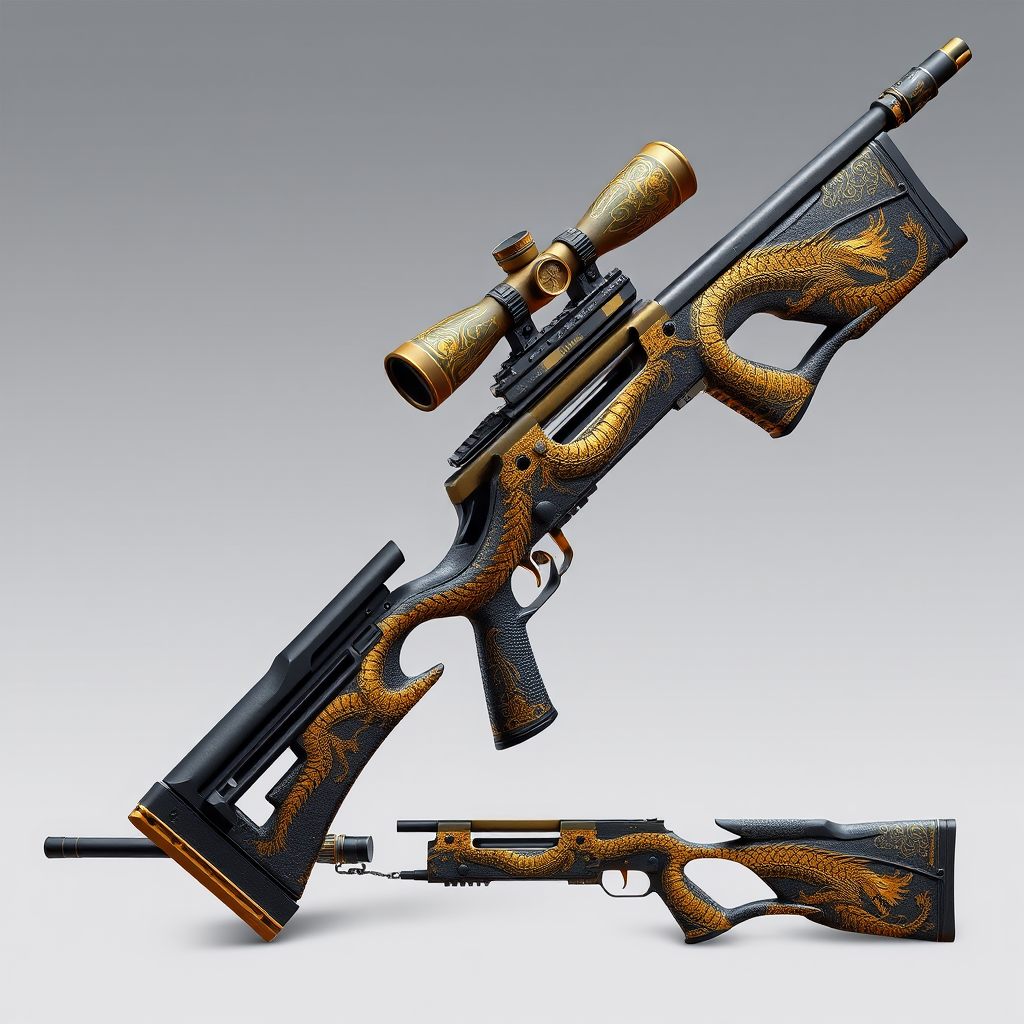 AWP Dragon Lore CS2 sniper rifle skin with golden dragon artwork and intricate details