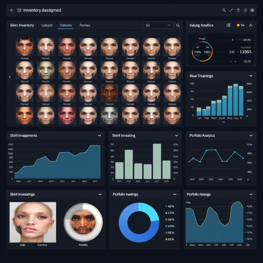 CS2 skin inventory management dashboard displaying organized collection grid, value tracking charts, and portfolio analytics for comprehensive skin management