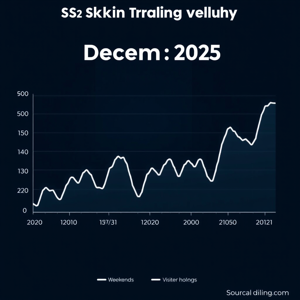 Line graph showing CS2 skin trading volume throughout December 2025 with peaks during weekends and holiday periods