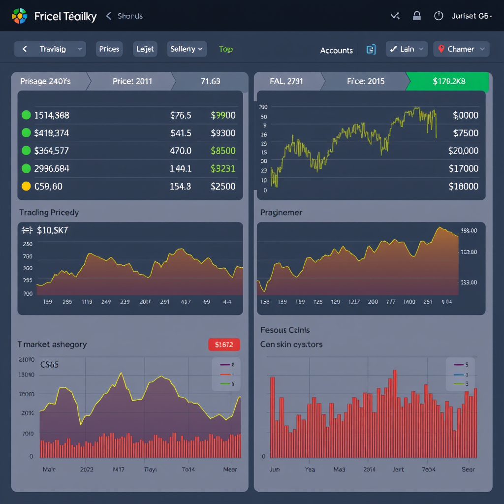 Detailed market analysis dashboard showing price trend predictions for various CS2 skin categories with technical indicators and volume analysis